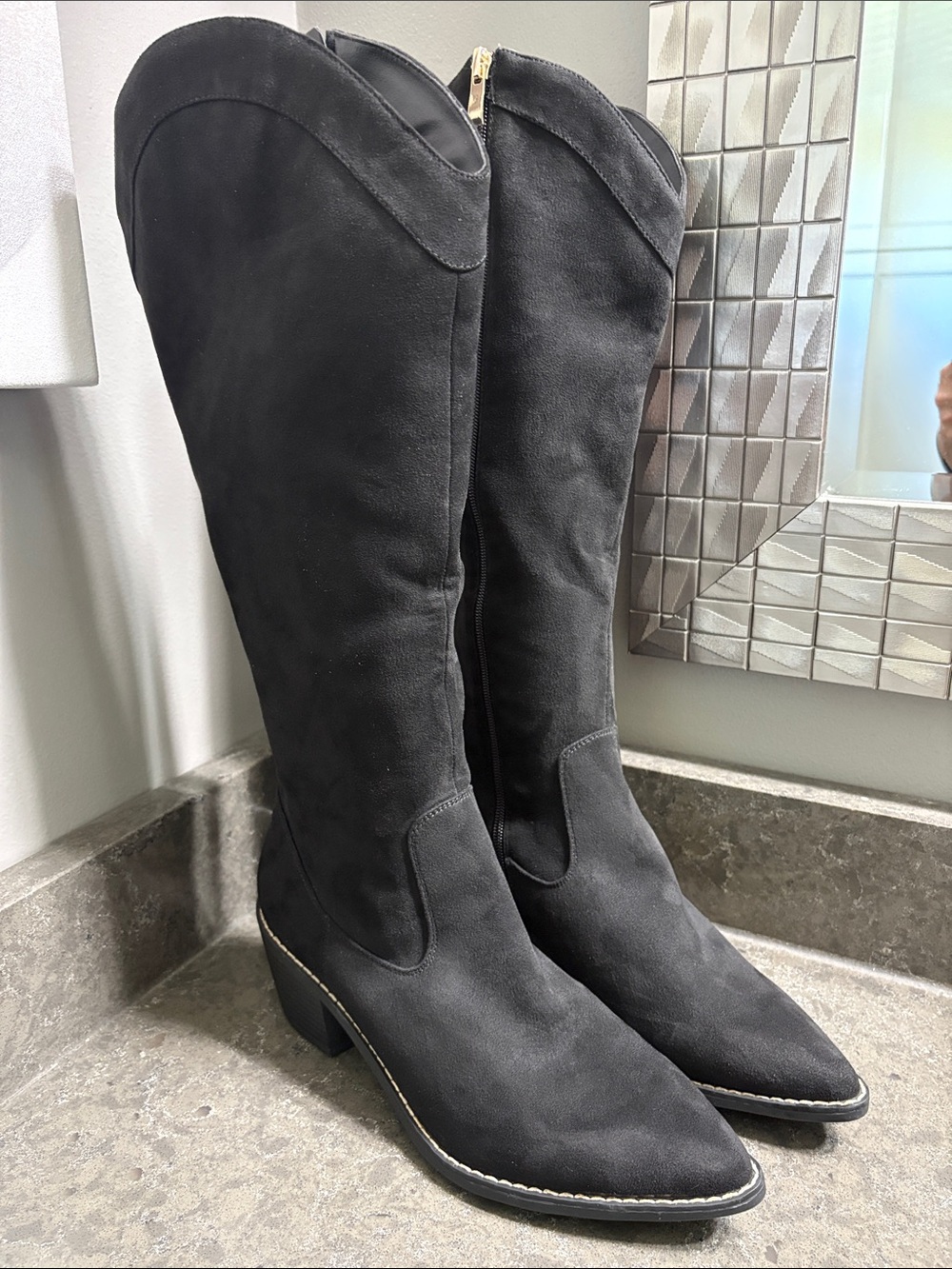 Dream Pairs Black Suede Western Cowboy Knee High Boots